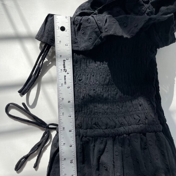 Women’s Maxi‎ Black Dress Square Neck Puff Sleeves Sz XL Smoked Flowy Polka Dot - Picture 6 of 11